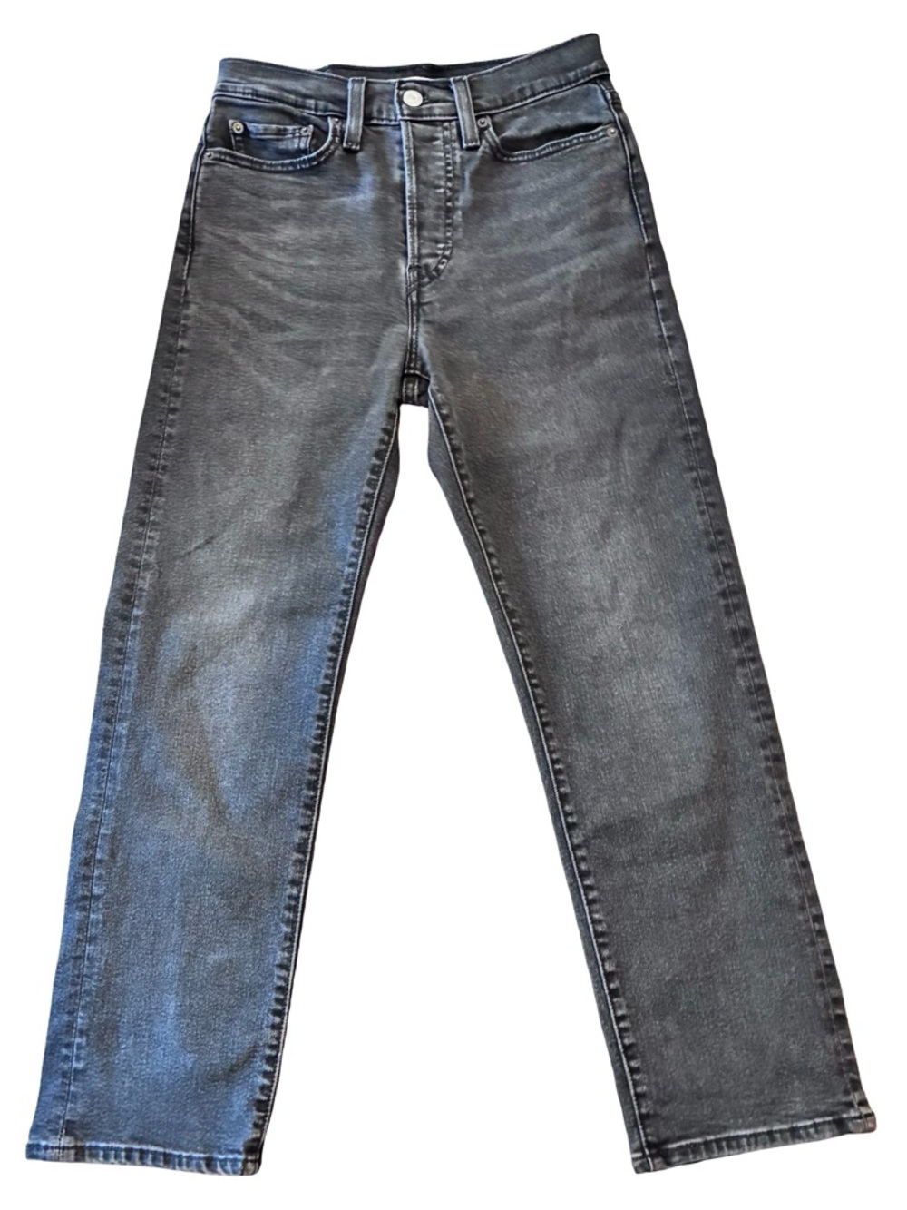 LEVI’S Wedgie Straight Soft Black Button-Fly Jeans, Size 27.